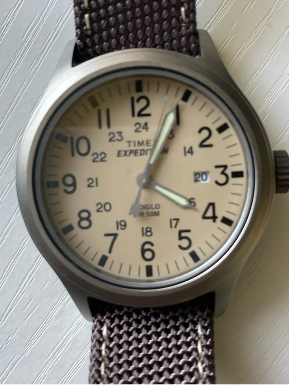 Timex Expedition Cream Dial Field Watch with Brown Strap